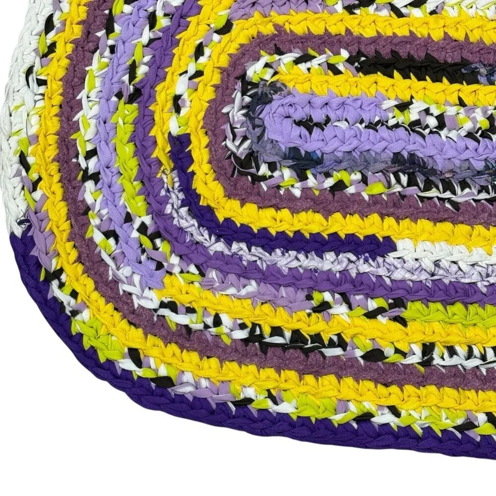 Oval Knot Rug Yellow Purple White New Handmade